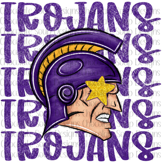 Trojans Preppy Mascot-Purple Gold