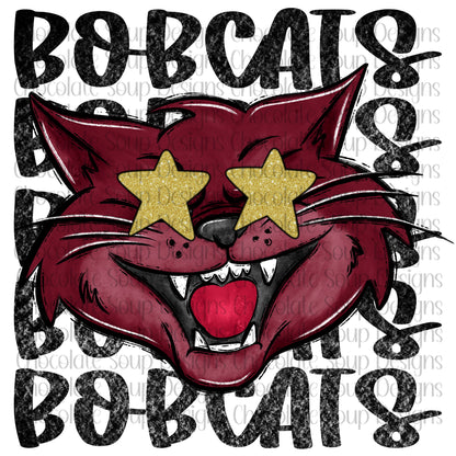 Bobcats Preppy Mascot-Maroon Vegas Gold