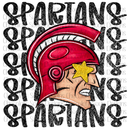 Spartans Preppy Mascot-Red Gold Gold