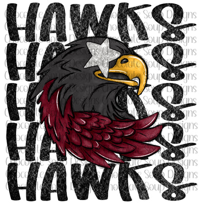 Hawks Preppy Mascot-Maroon Black Silver