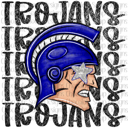 Trojans Preppy Mascot-Blue White Silver