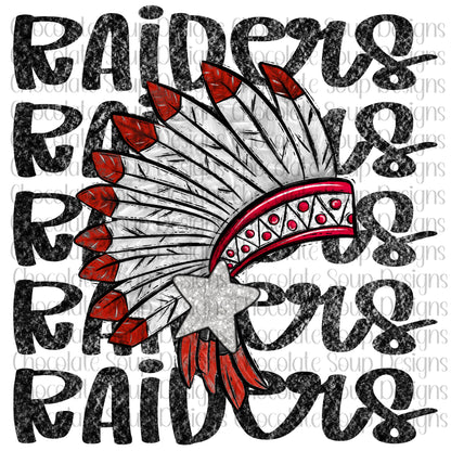 Raiders Indians Preppy Mascot-Red Black Silver