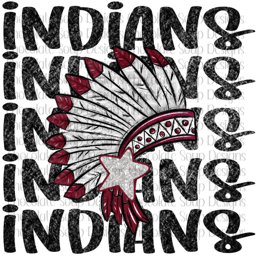 Indians Preppy Mascot-Maroon Black Silver