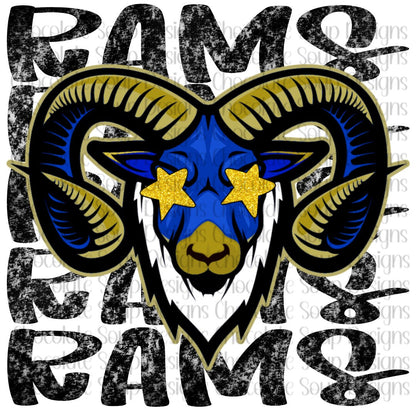 Rams Preppy Mascot-Blue Yellow Gold