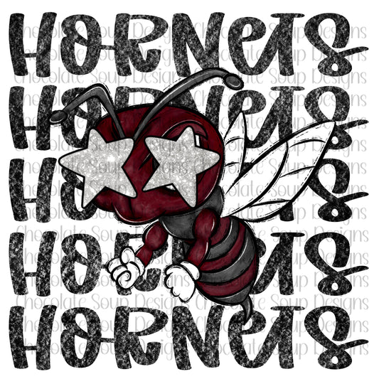 Hornets Preppy Mascot-Maroon Silver