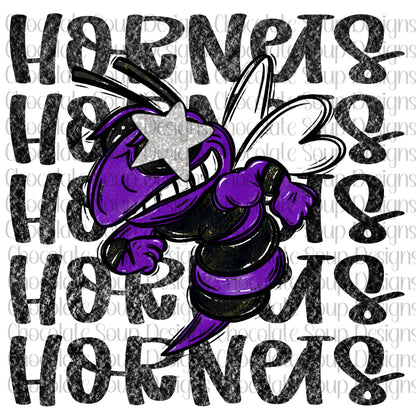 Hornets Preppy Mascot-Purple Silver