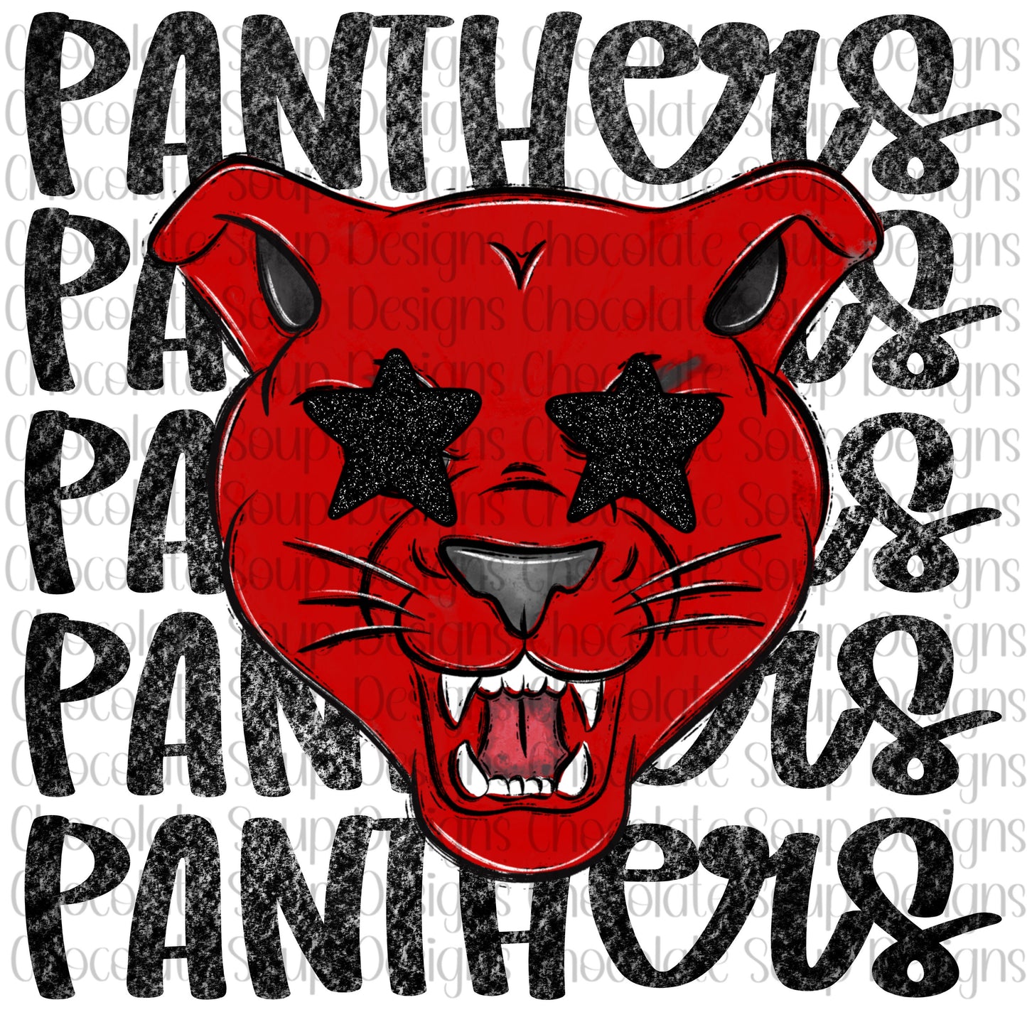 Panthers Preppy Mascot-Red Black Stars