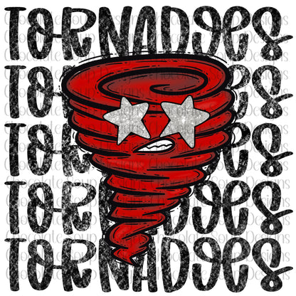 Tornadoes Preppy Mascot-Red Black Silver