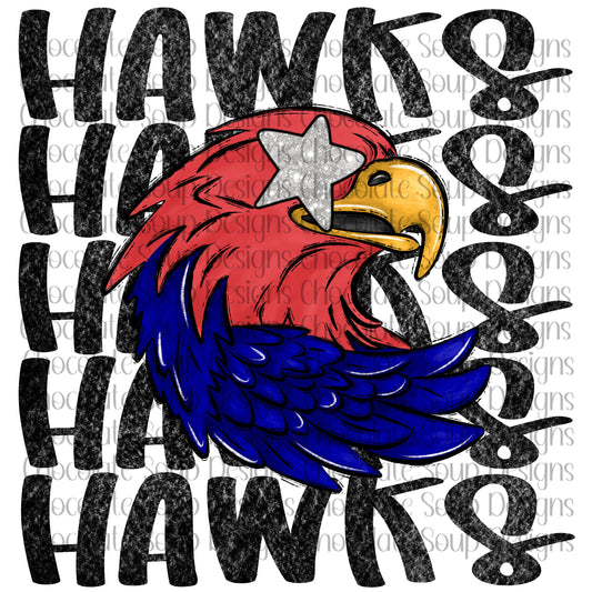 Hawks Preppy Mascot-Red Navy Silver