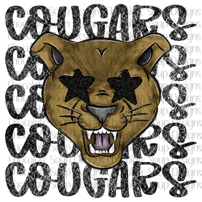 Cougars Preppy Mascot-Vegas Gold Black