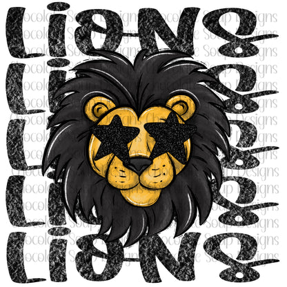 Lions Preppy Mascot-Black Gold