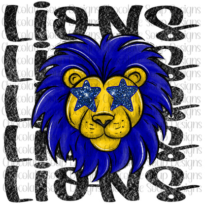 Lions Preppy Mascot-Royal Blue Gold