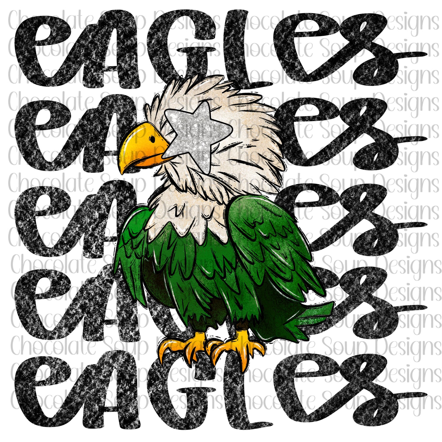 Eagles Preppy Mascot-Green White Silver