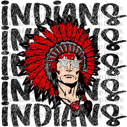 Indians Preppy Mascot-Red Black Silver