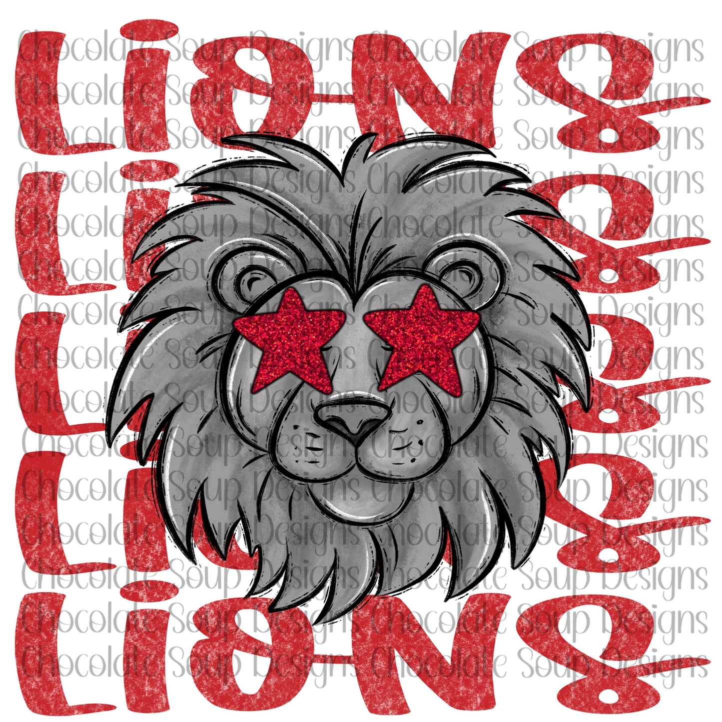 Lions Preppy Mascot-Red Gray