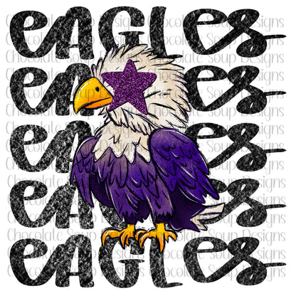 Eagles Preppy Mascot-Purple White Silver