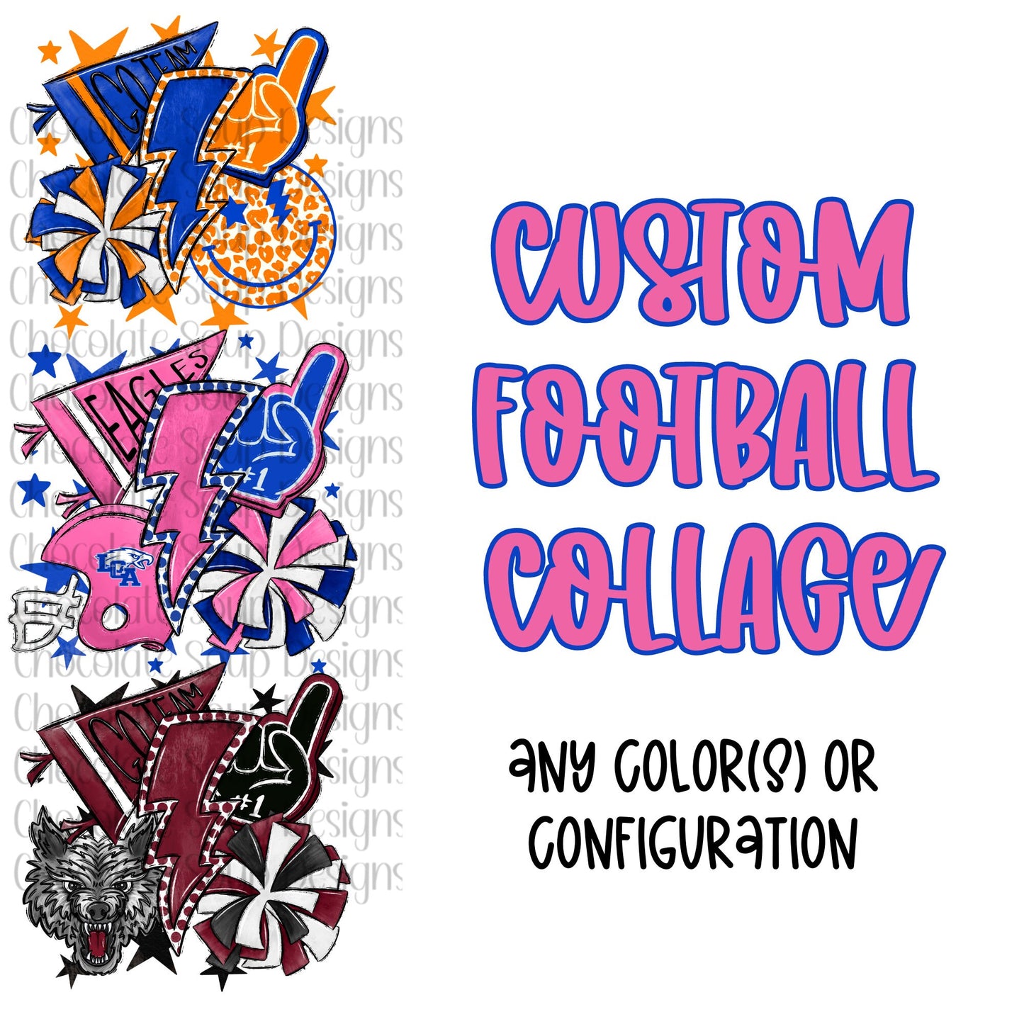 Custom Football Collage with School Mascot and Team Name