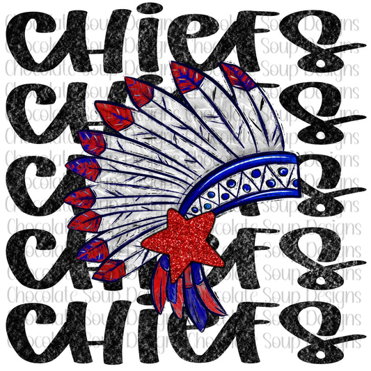 Chiefs Preppy Mascot-Red White and Blue