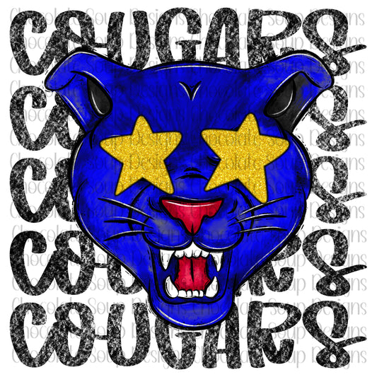 Cougars Preppy Mascot-Blue Gold