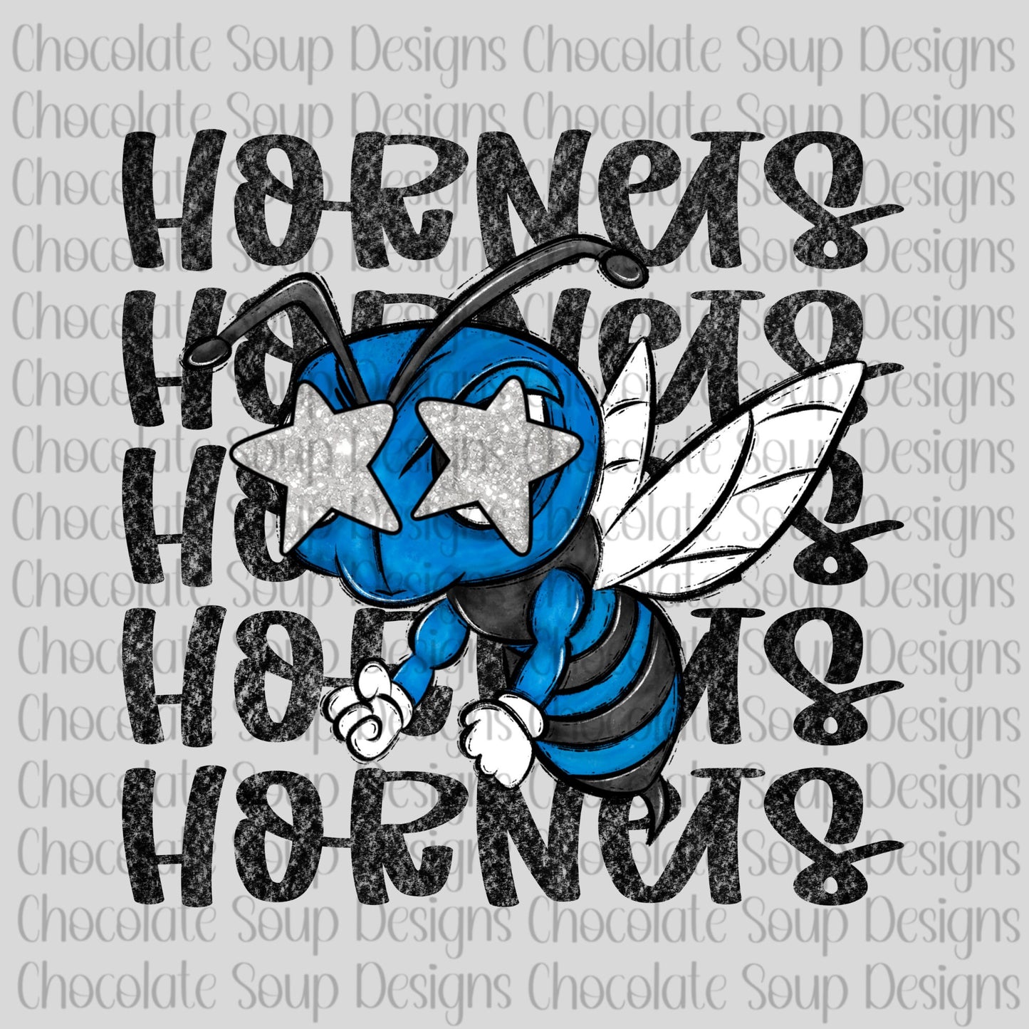 Hornets Preppy Mascot-Blue Silver