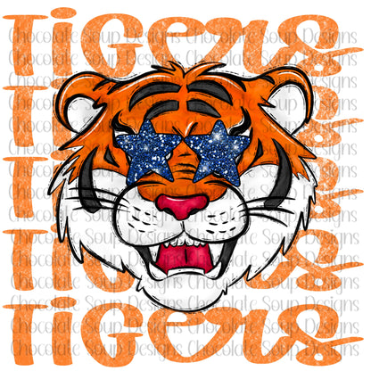 Tigers Preppy Mascot-Orange White Blue