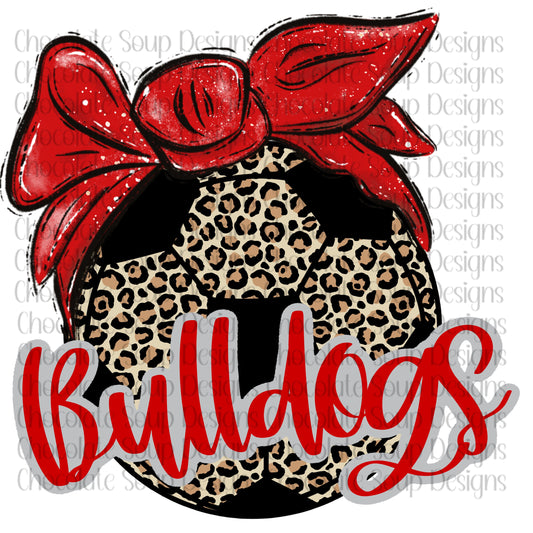 Bulldogs Soccer Leopard Ball-Red Glitter Bow