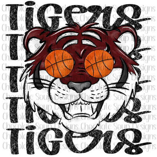 Tigers Basketball Preppy Mascot PNG Basketball Eyes-Maroon