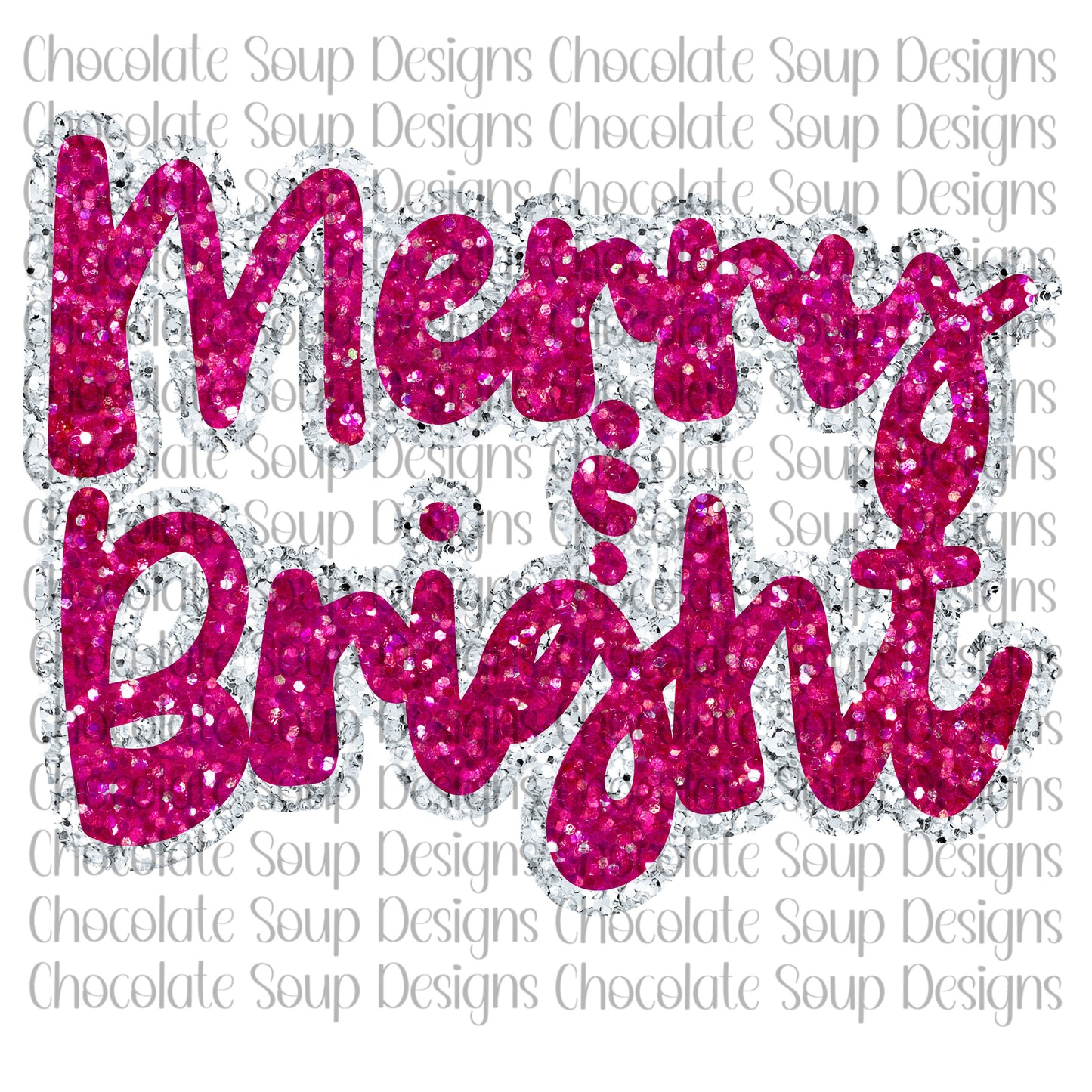 Merry and Bright Pink Silver Glitter Preppy Christmas