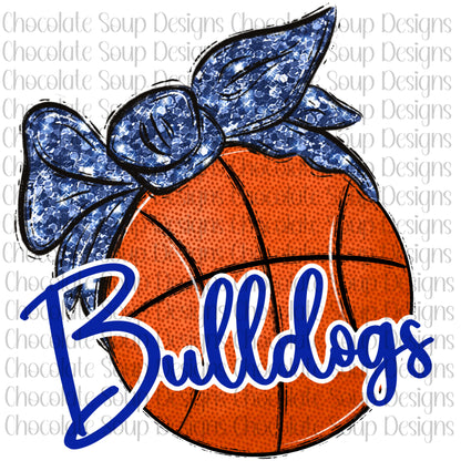 Basketball Bulldogs Blue Glitter Bow