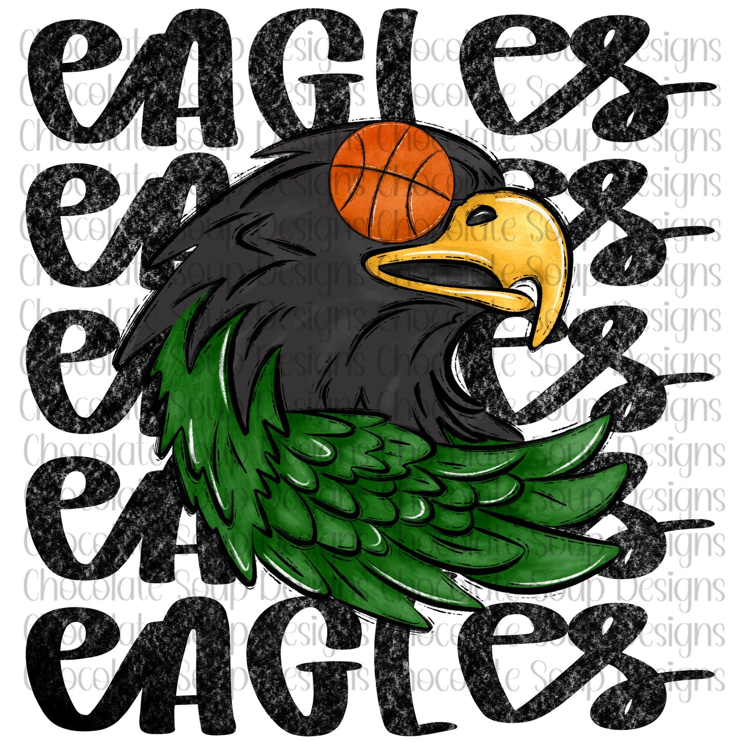 Eagles Basketball Preppy Mascot-Green Black