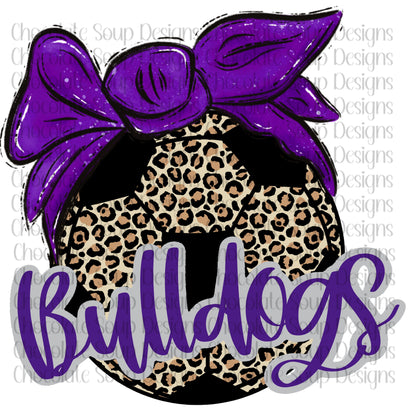 Bulldogs Soccer Leopard Ball-Purple Bow