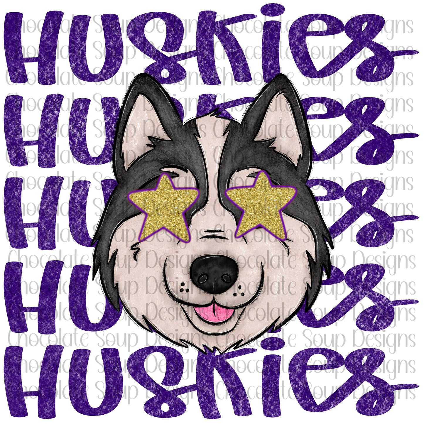 Huskies Preppy Mascot-Purple Gold