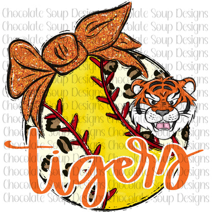 Tigers Softball Leopard-Orange Sequin Bow