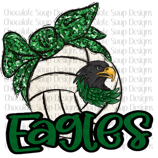 Eagles Volleyball-Green Sequin Bow