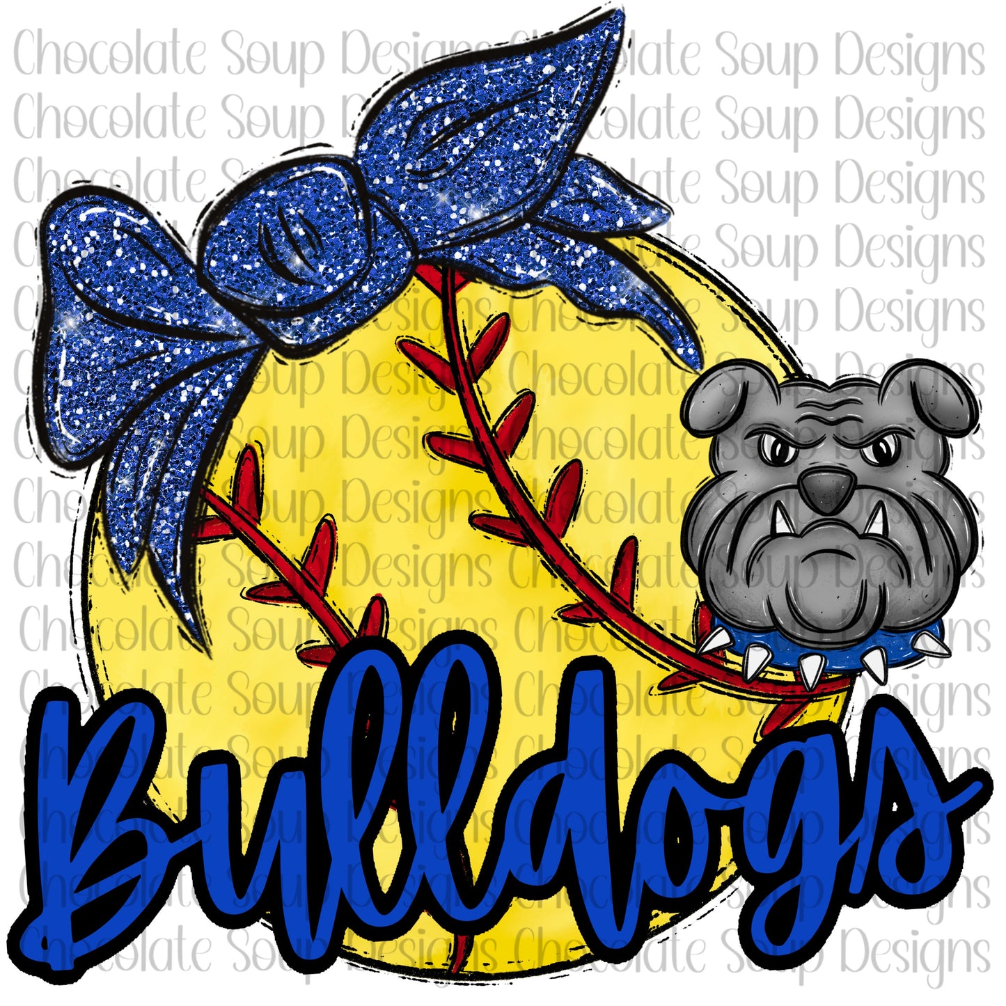 Bulldogs Softball Mascot-Blue Glitter Bow